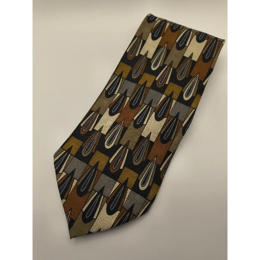 Bachrach Men's Necktie‎ Abstract Geometric Design Silk Brown Beige Gray